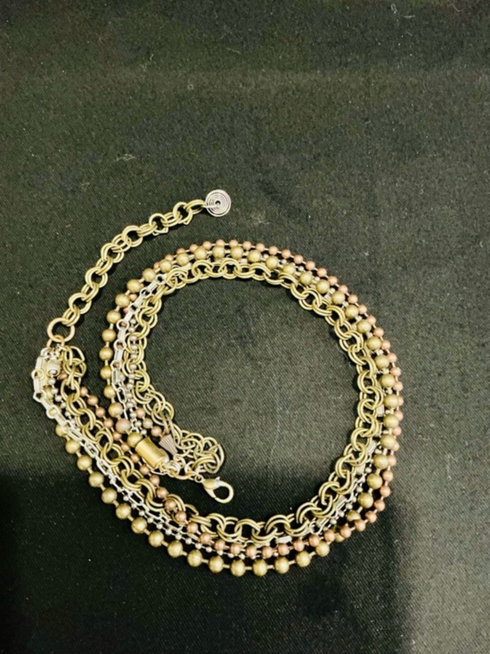 Multi-Strand TRI METAL Beaded Chain Link Necklace FESTIVAL STEAMPUNK INDIE BOHO
